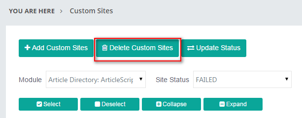 Delete Custom Site Click